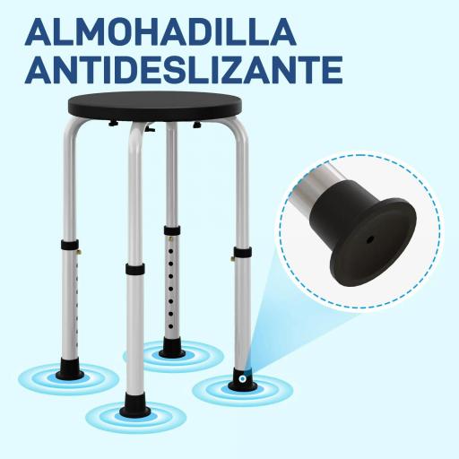 Taburete de Ducha de Aluminio con Altura Regulable Antideslizante Carga 135 kg para Ancianos y Discapacitados [4]