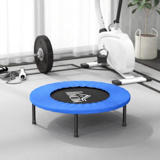 Cama Elástica Fitness Ø81 cm Trampolín de Acero con Borde Protector y 28 Resortes para Ejercicios en Interior y Exterior Carga 100 kg 81x81x22,5 cm Negro y Azul [7]
