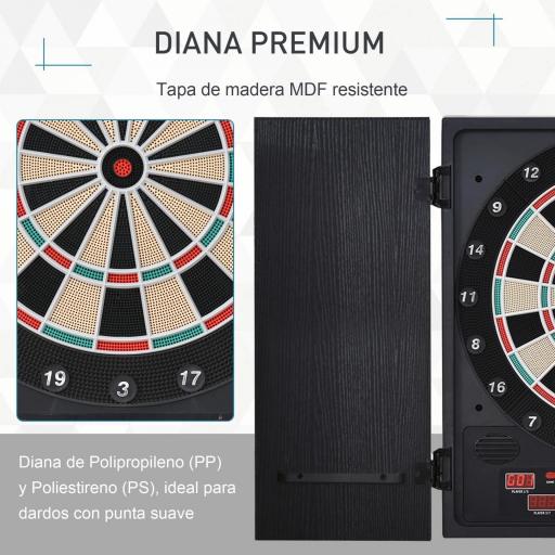 Diana Electrónica Digital hasta 8 Jugadores con 12 Dardos y 30 Puntas con Pantalla LED Puertas 27 Juegos Distintos y 202 Variantes 51x6,5x57 cm Negro [2]