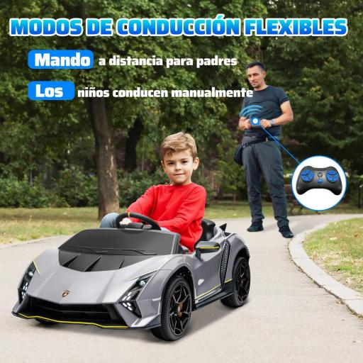 Coche Eléctrico para Niños Lamborghini Autentica con Batería 12V Mando a Distancia Faros Bocina Arranque Suave y Música MP3 Gris [4]