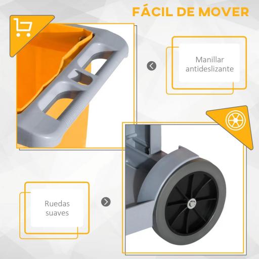 Carro de Limpieza con Bolsa 100L Profesional y Multifuncional para Colectividades Hotel Hostal con 3 Bandejas y 1 Plataforma 121x50,5x96,5 cm Gris y Amarillo [3]