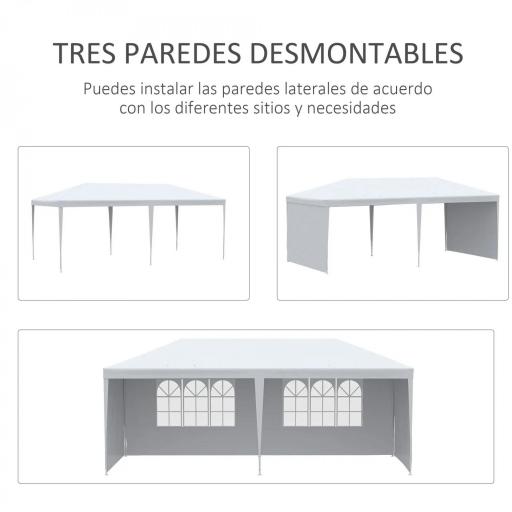Carpa de Jardín 6x3m con 4 Paredes Laterales 2 Ventanas Visibles Cenador Gazebo de Exterior para Fiestas Eventos Blanco [5]
