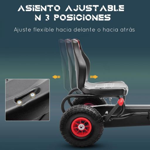 Go Kart a Pedales Infantil con Asiento Ajustable Neumáticos Inflables Amortiguador y Freno de Mano 121x58x61 cm Rojo [6]