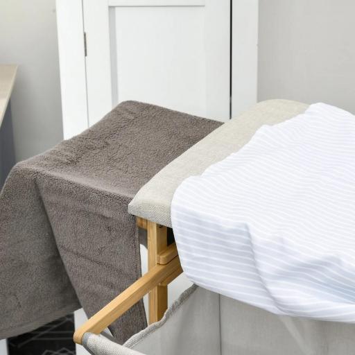 Cesto de Ropa Sucia 57,4L con Tabla de Planchar Soporte para Plancha 3 Estantes y Bolsa Extraíble 113x34x82 cm Natural [6]