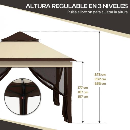 Carpa Plegable 3,26x3,26x2,72m con Doble Techo Altura Ajustable Mosquiteras Protección UV30+ y Bolsa de Transporte Beige [2]