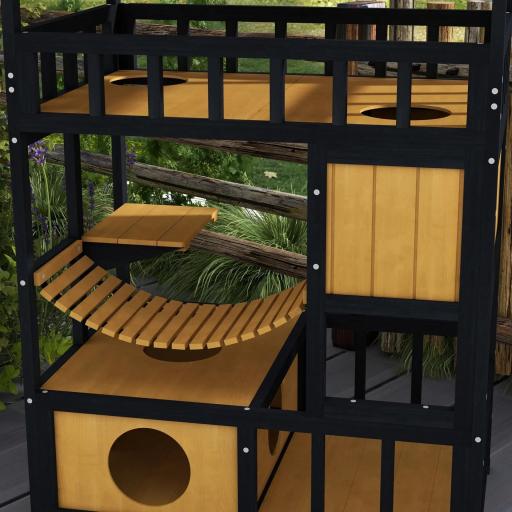 Casa para Gatos de 4 Niveles 84x60x116 cm Refugio para Gatos con Puente Colgante Balcón y Techo Asfáltico Natural [6]