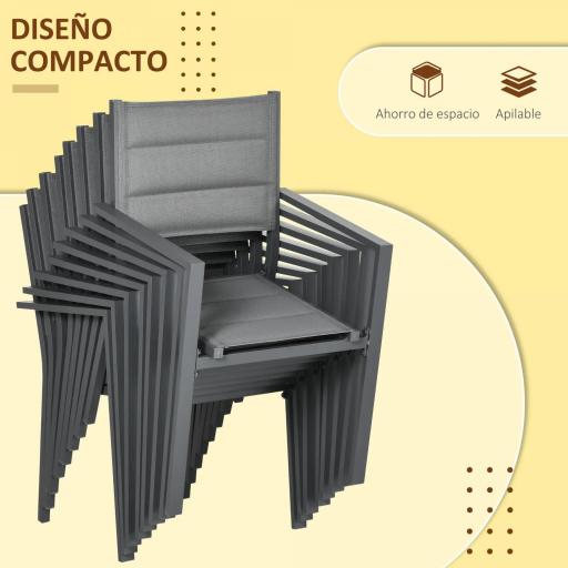 Juegos de Comedor de Jardín con Marco de Aluminio Mesa Extensible y 8 Sillas Apilables para Terraza Patio Gris [4]