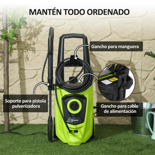 Hidrolimpiadora de Alta Presión 1800W con Accesorios Ángulo Ajustable y Parada Automática 33x31,5x80,5 cm Verde y Negro [6]