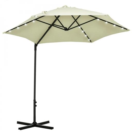 Parasol de Terraza Manual Ø256x248 cm con Luces LED Solares Poste Giratorio 360° y Ventilación Superior Beige [9]