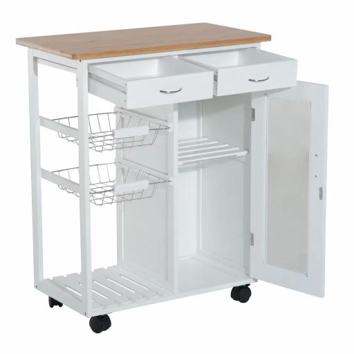 Carro de Cocina Multiusos Carrito Auxiliar con Ruedas para Dormitorio con Estantes Cestas Cajones 70x37x85cm Madera [8]