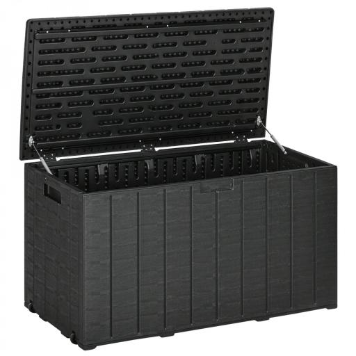 Baúl de Exterior 366L Arcón para Jardín de Plástico de Doble Pared con Ruedas y Asas 122,4x62x64,5 cm Negro [9]