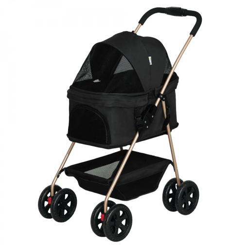 Carrito para Perros Plegable 3 en 1 con Cesta de Almacenaje Ventana de Malla y Sistema de Seguridad 76x50x102 cm Negro [9]