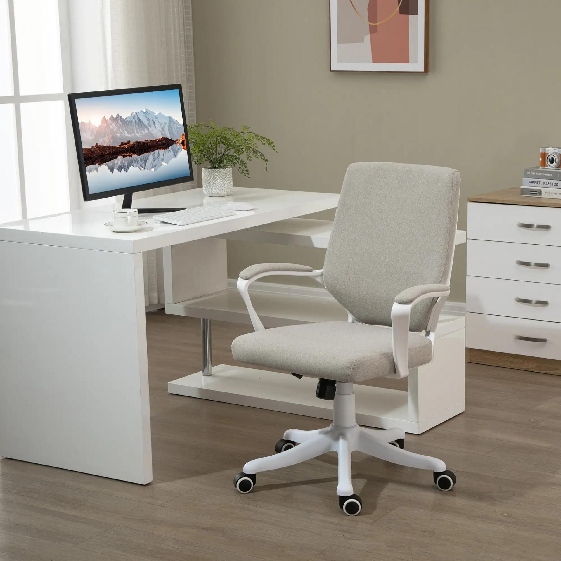 Silla de Escritorio Giratoria Silla de Oficina Basculante con Reposabrazos y Altura Ajustable 62x69x92-100 cm Beige