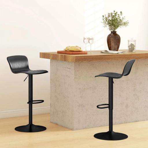 Conjunto de 2 Taburetes Altos de Cocina Giratorios con Respaldo y Altura Ajustable Carga 120 kg para Bar Salón Negro [5]