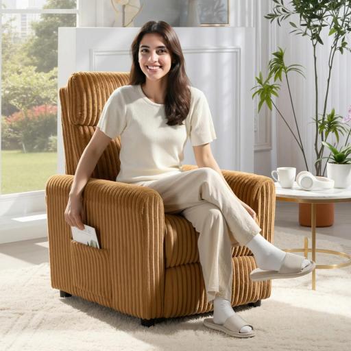 Sillón Relax Reclinable Manual Tapizado en Pana Instalación Rápida Reposapiés Acolchado Grueso Marrón [4]
