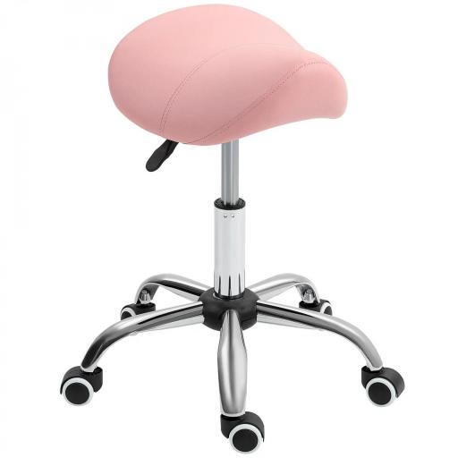 Taburete con Ruedas Taburete Giratoria con Altura Ajustable Taburete Cosmética Dentista Peluqueria 52x53x49-61 cm Rosa [4]