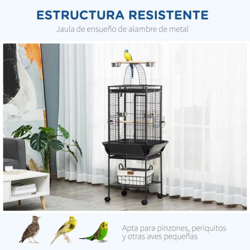 Jaula para Pájaros Jaula para Loros con Ruedas Perchas Comederos Estante Puente Arqueado y Bandejas Extraíbles Pajarera para Cacatúa Ninfa Cacatúas Cotorras 62,5x62,5x156 cm Gris [3]