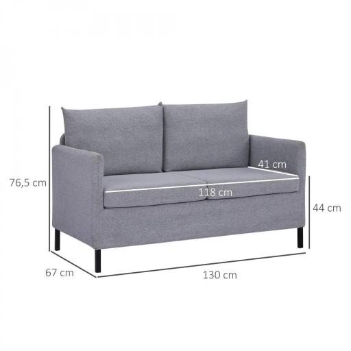 Sofá de 2 Plazas Tapizado en Lino Sintético con Cojines Acolchados Desenfundables Reposabrazos 130x67x76,5 cm Gris [1]