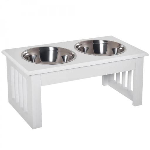 Comedero Elevado para Perros con Soporte y 2 Cuencos Extraíbles de Acero Inoxidable Alimentador para Mascotas Alimento y Agua 44x24x15 cm Blanco [4]