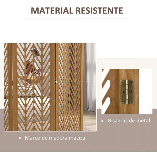 Separador de Ambientes Plegable de 3 Paneles 120x1,7x170 cm Biombo de Madera con Patrones Geométricos Natural [9]