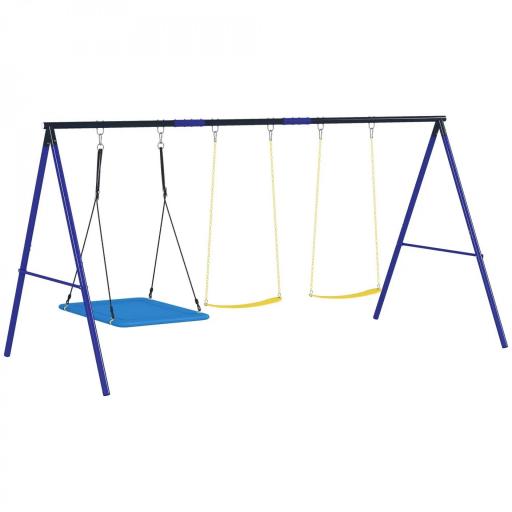 Columpios para Niños de +3 Años con 2 Columpios Simples y 1 Columpio Plataforma Carga 120 kg 365x180x184 cm Multicolor [9]