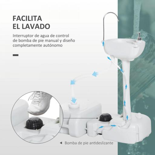 Fregadero Portátil Lavamanos para Actividades al Aire Libre o Camping con Tanques de Recuperación de Agua 17 L Dispensador de Jabón Y 2 Ruedas HDPE 83x50x103 cm Gris Claro [2]