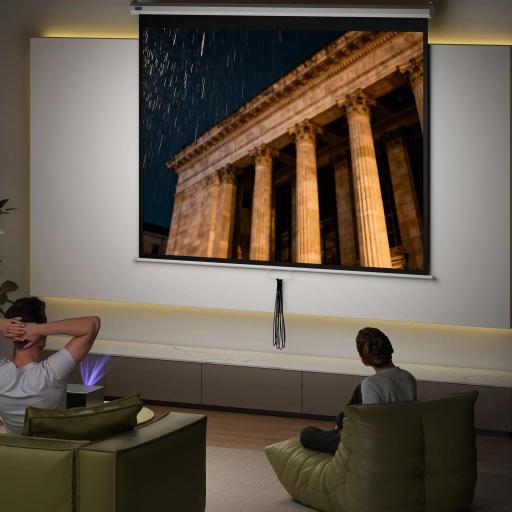 Pantalla de Proyección Manual 100 Pulgadas Formato 4:3/16:9 para Interior y Exterior Cine en Casa Patio Blanco [2]