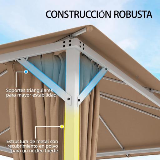 Carpa para Jardín 3x4 m con Techo Ventilado 4 Paredes y 4 Mosquiteras UPF50+ para Exterior Terraza Caqui [7]