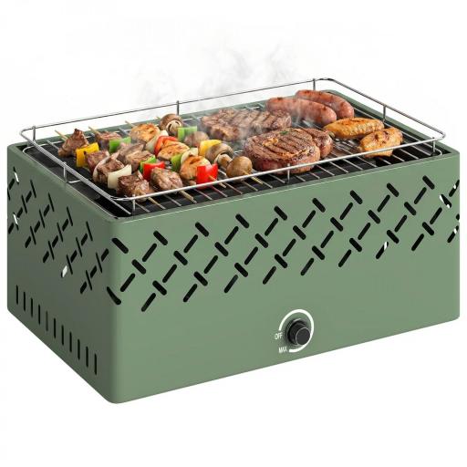 Barbacoa de Carbón 45,5x29x21 cm con Ventilador Integrado Temperatura Ajustable y Bandeja de Carbón Verde Claro [9]