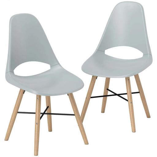 Pack de 2 Sillas de Comedor de Plástico con Respaldo Curvado y Patas de Madera de Caucho Gris [8]