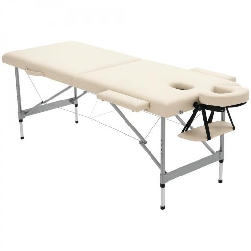 Camilla de Masaje Plegable con Altura Ajustable en 7 Posiciones Reposacabezas y Apoyabrazos 186x71x62-83 cm Beige [2]