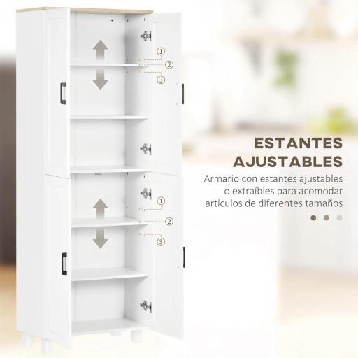 Alacena de Cocina Armario de Almacenaje Multifuncional con 4 Puertas y Estantes Ajustables 60x30x171 cm Blanco [3]