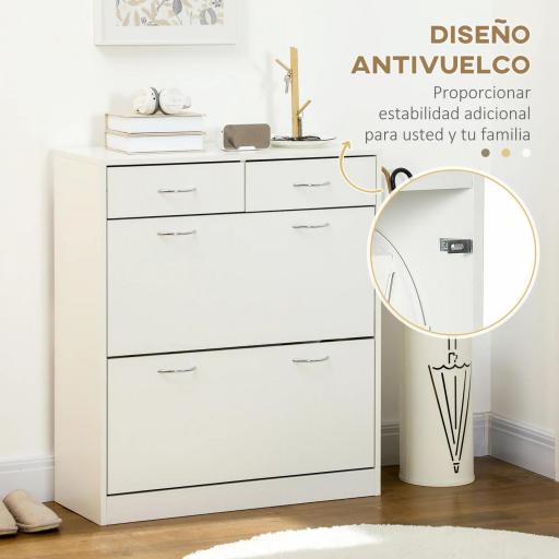 Mueble Zapatero Estrecho Armario de Zapatos con 2 Cajones Abatibles para 12 Pares de Zapatos 80x30x91,5 cm Blanco [3]