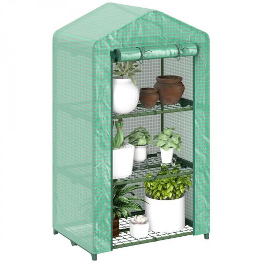 Invernadero de Jardín de 3 Niveles Puerta Enrollable Marco de Metal Cubierta de PE Anti-UV 69x49x125 cm Verde [9]