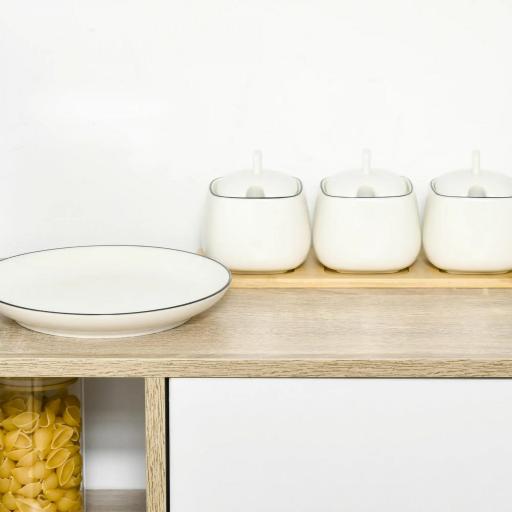 Aparador de Salón con 2 Puertas 2 Cajones y 2 Estantes Abiertos Mueble Auxiliar de Almacenaje para Cocina Recibidor 100x30x85 cm Blanco y Natural [6]