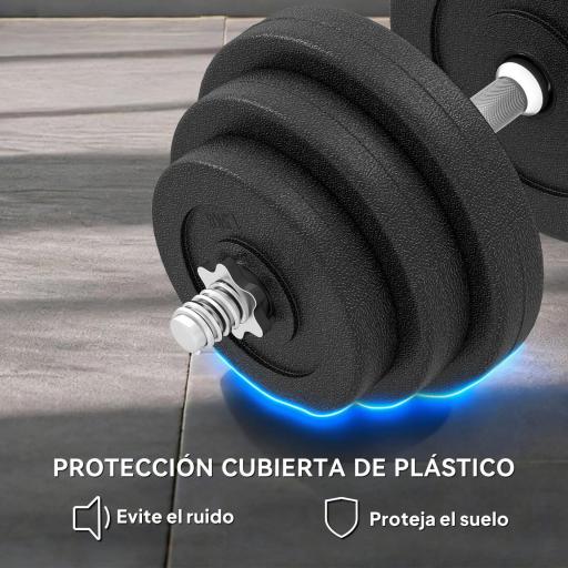 Juego de Mancuernas Pesas de Fitness Total 40 kg 4x5 kg 4x2,5 kg 4x1,5 kg Ajustable Profesionales Gimnasio Doméstico y Musculación con 2 Barras Ø25x450 mm Acero y Discos [7]
