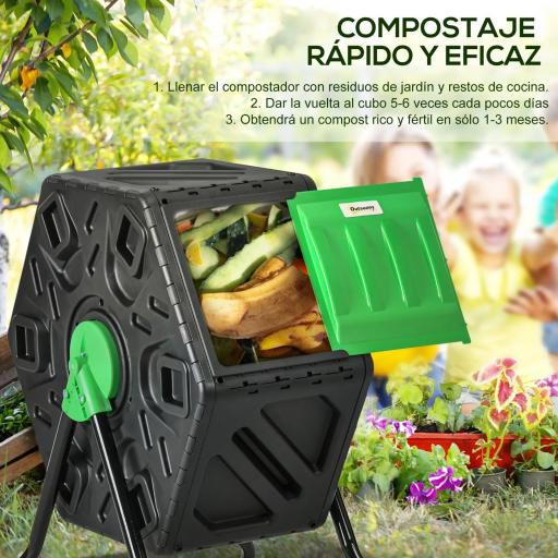 Compostador Giratorio 65L con Sistema de Ventilación y Base de Acero para Compostaje de Residuos Orgánicos 60x49x77 cm [3]