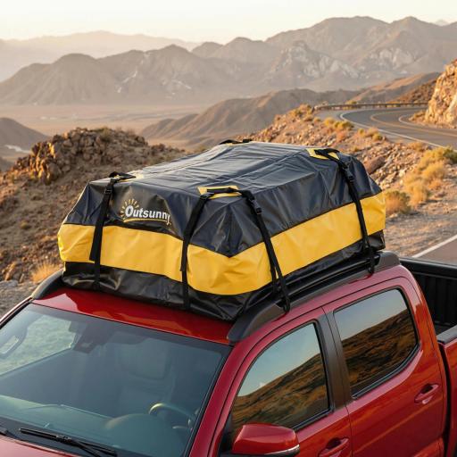 Bolsa de Techo para Coche 425L Impermeable con 8 Correas Alfombrilla Antideslizante Ganchos para Vehículos Amarillo [6]