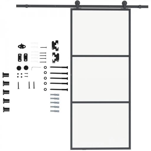 Herrajes para Puerta Corredera 200 cm Kit de Accesorios para Puerta de Granero de Madera 200x40x0,6 cm Negro [2]