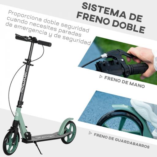 Patinete Plegable para Adultos y Niños de +14 Años Scooter con Manillar Ajustable 91,5x36,5x91-104 cm Verde [4]