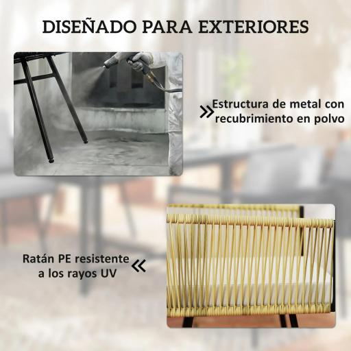 Conjunto de Mesa y Sillas Jardín de Ratán 5 Piezas con Mesa de Plástico-Madera 4 Sillas con Cojines Extraíbles Beige [7]