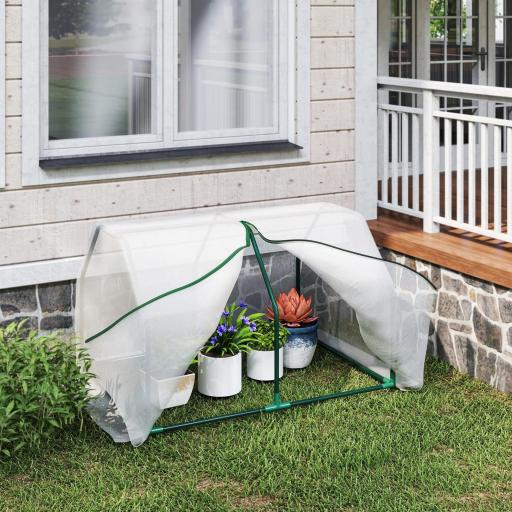 Invernadero de Terraza 100x70x60 cm Vivero Casero Pequeño de Jardín con Cremallera para Cultivos Plantas Flores Marco de Acero Cubierta de PE 140g/m² Blanco [5]