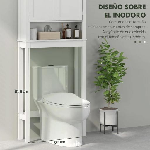 Mueble sobre Inodoro con 2 Puertas Compartimiento y Estante Ajustable Mueble para Baño 70x20x175 cm Blanco [6]