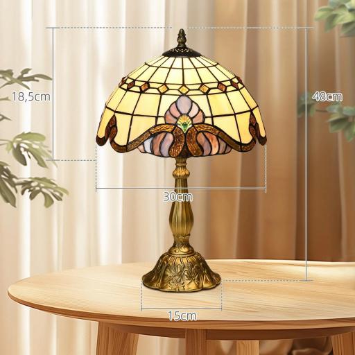 Lámpara de Mesa Hecha a Mano Estilo Clásico Lámpara de Noche de Vidrio para Dormitorio Salón Ø30x48 cm Multicolor [1]