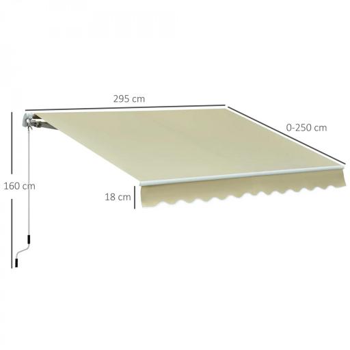 Toldo Manual Retráctil 295x250cm Ángulo Ajustable con Manivela para Exterior Balcón Jardín Terraza Crema [1]