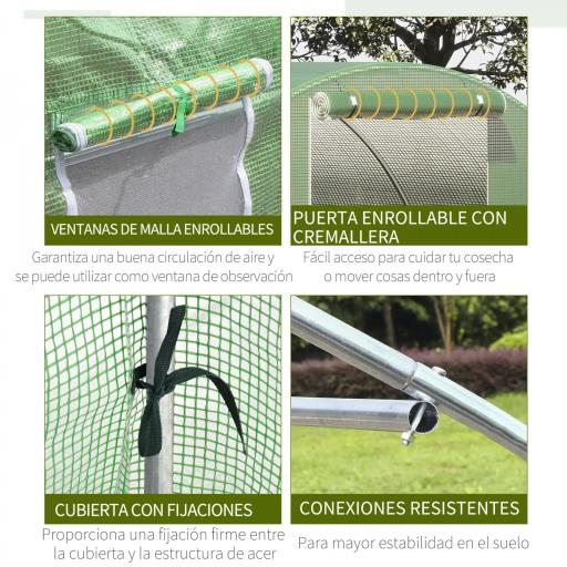 Invernadero de Túnel 4,5x3x2 m con Paredes Laterales Enrollables 6 Ventanas de Malla y Puerta Enrollable Verde [3]