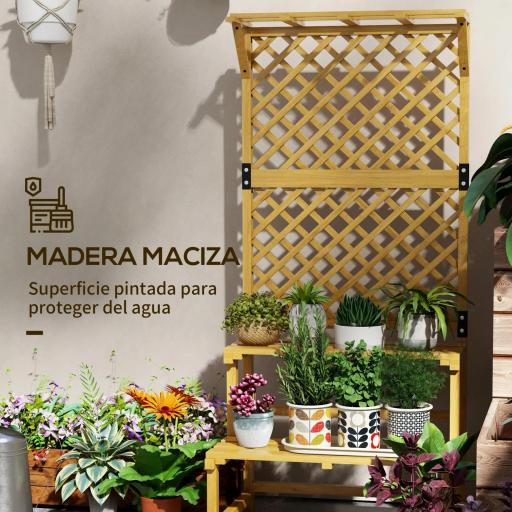 Soporte para Plantas de 2 Niveles con Celosía Enrejado con 2 Estantes de Madera para Jardín Terraza 75x50x166 cm Natural [3]