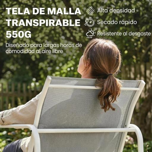 Conjunto Jardín Exterior de 4 Piezas con Sofá de 2 Plazas 2 Sillones Mesa de Vidrio Templado Tela Textilene Gris Claro [5]