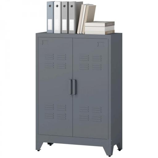 Armario Metálico con Doble Puerta y 2 Baldas Ajustables Mueble Multiusos para Oficina Salón Dormitorio 75x33x110cm Gris [2]