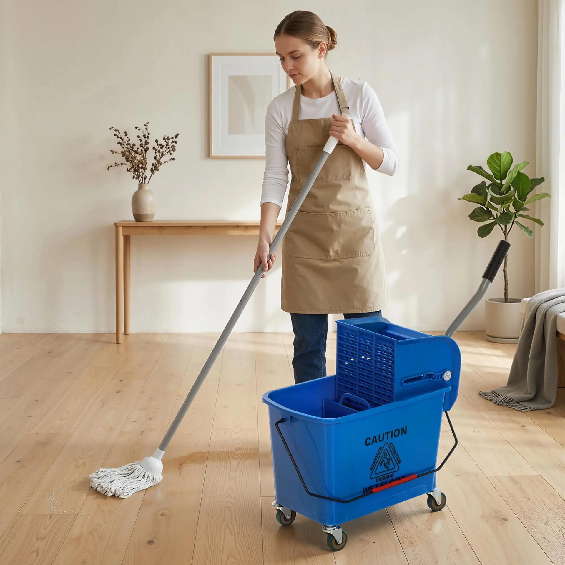 Cubo de Fregar con Escurridor Panel Separador y Ruedas Capacidad 20L para Limpieza Doméstica 45x26,5x70 cm Azul